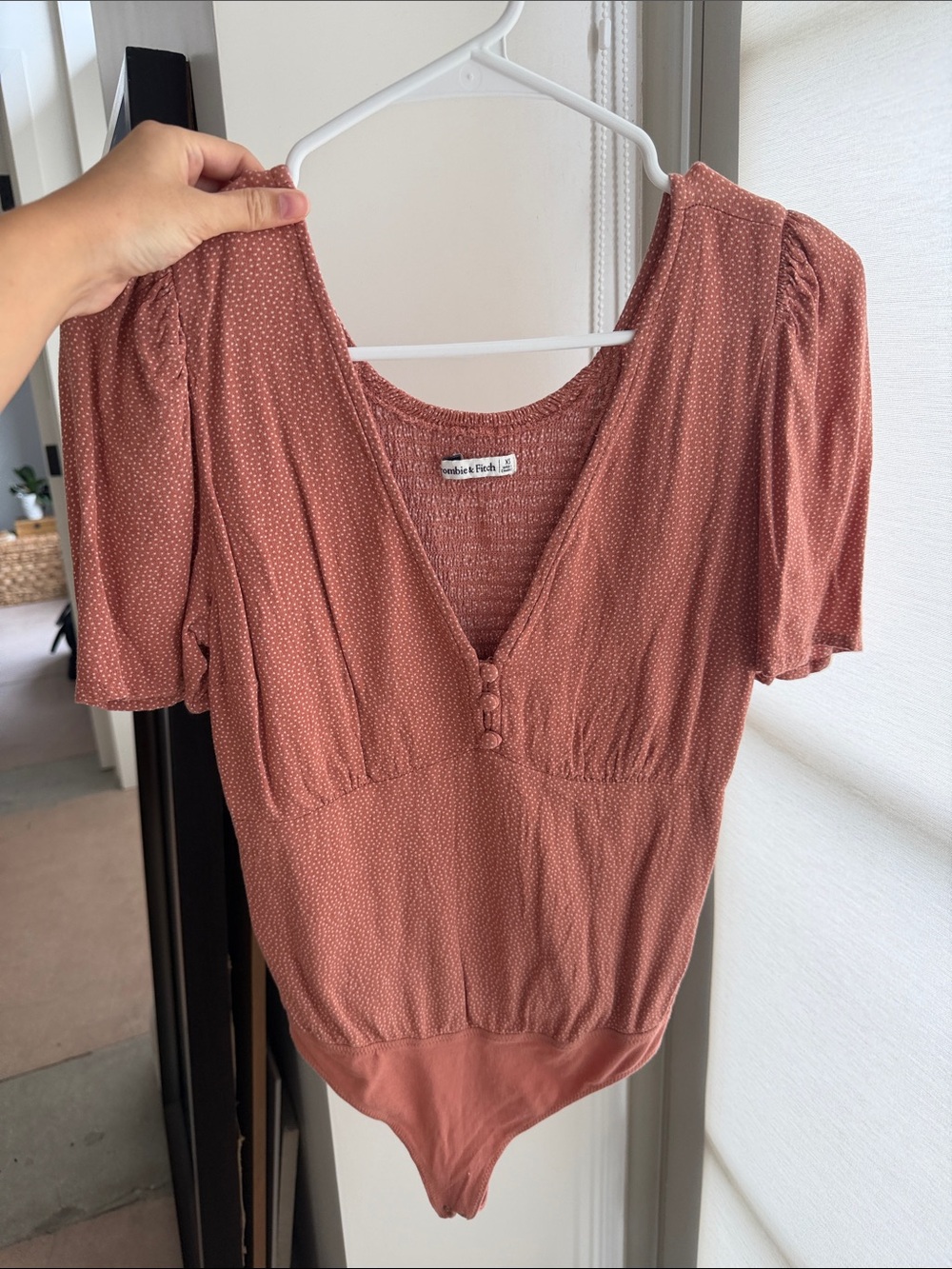Abercrombie & Fitch Dusty Rose Button-Front V-Neck Bodysuit